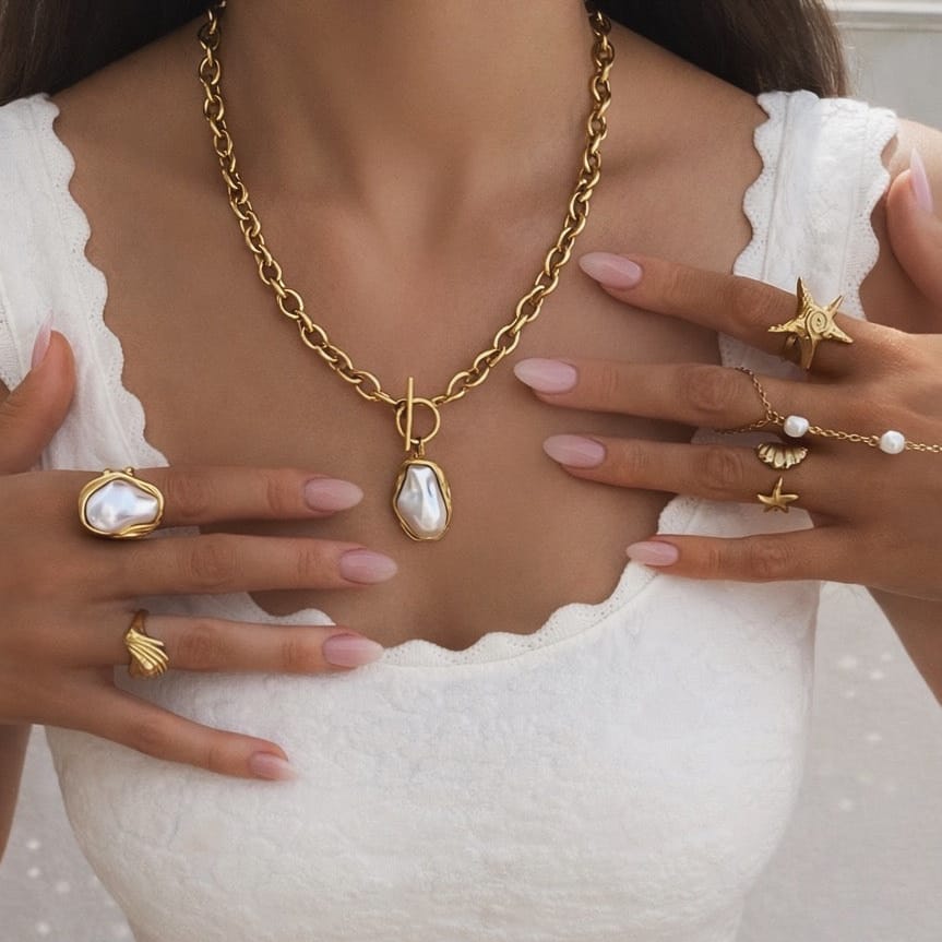 Bohomoon Stainless Steel Laurel Pearl TBar Necklace