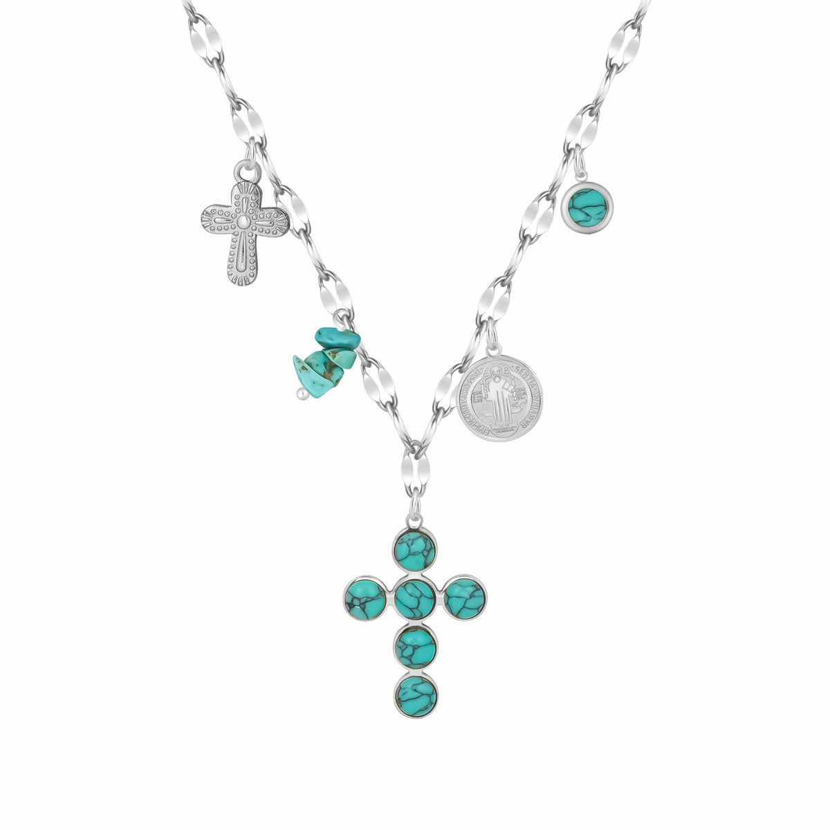 Bohomoon Stainless Steel Marble Cross Charm Necklace