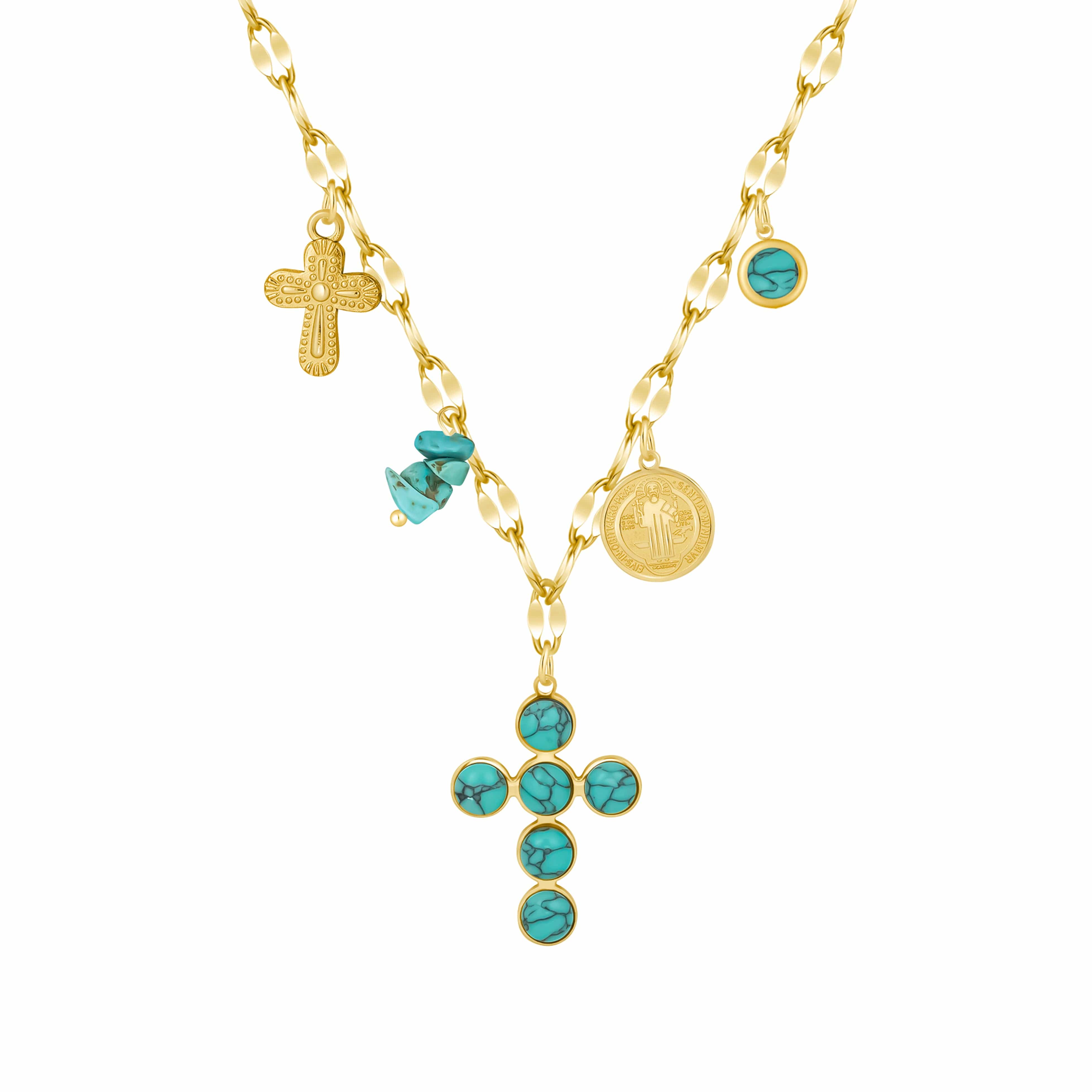 Bohomoon Stainless Steel Marble Cross Charm Necklace