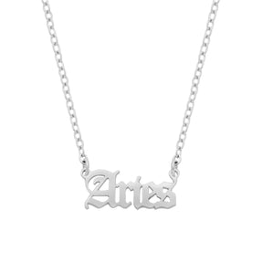 BohoMoon Stainless Steel Old English Zodiac Necklace Silver / Aries