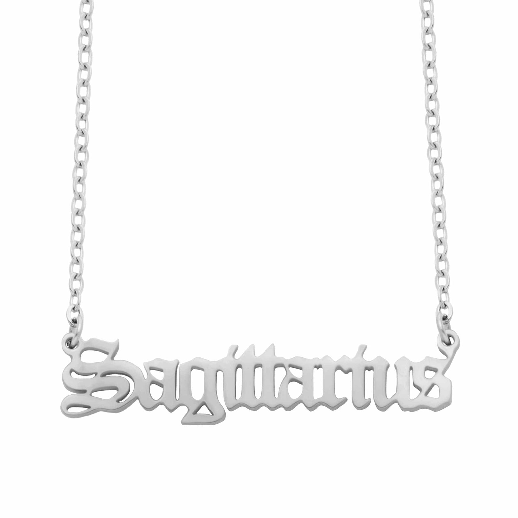 BohoMoon Stainless Steel Old English Zodiac Necklace Silver / Sagittarius