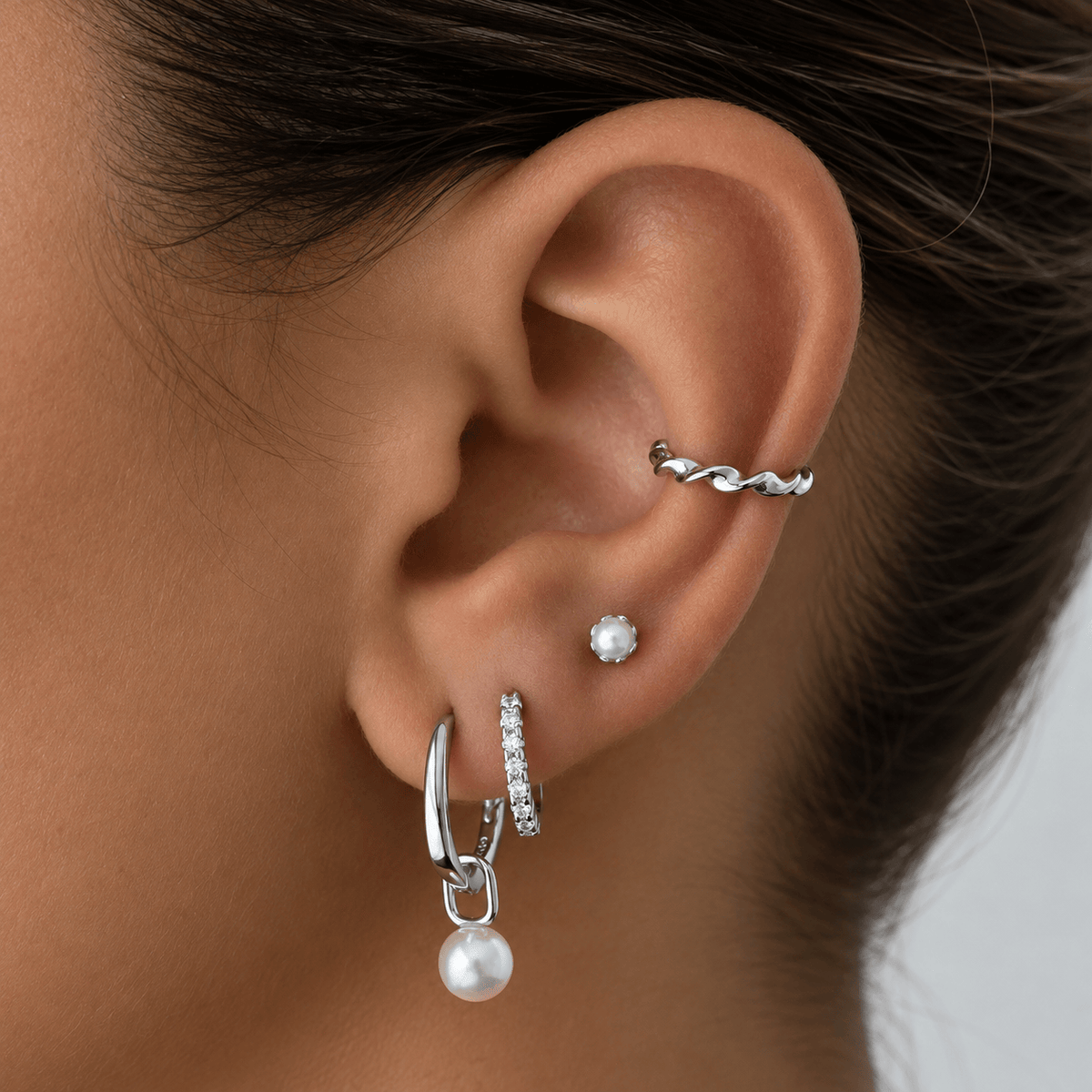Bohomoon Stainless Steel Pia Pearl Hoop Earrings