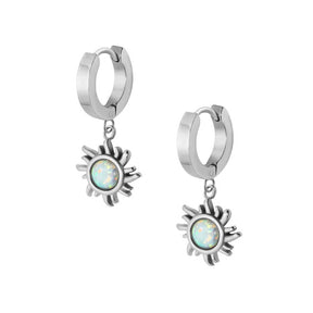 BohoMoon Stainless Steel Rae Opal Hoop Earrings Silver