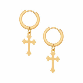 BohoMoon Stainless Steel Rain Cross Hoop Earrings Gold