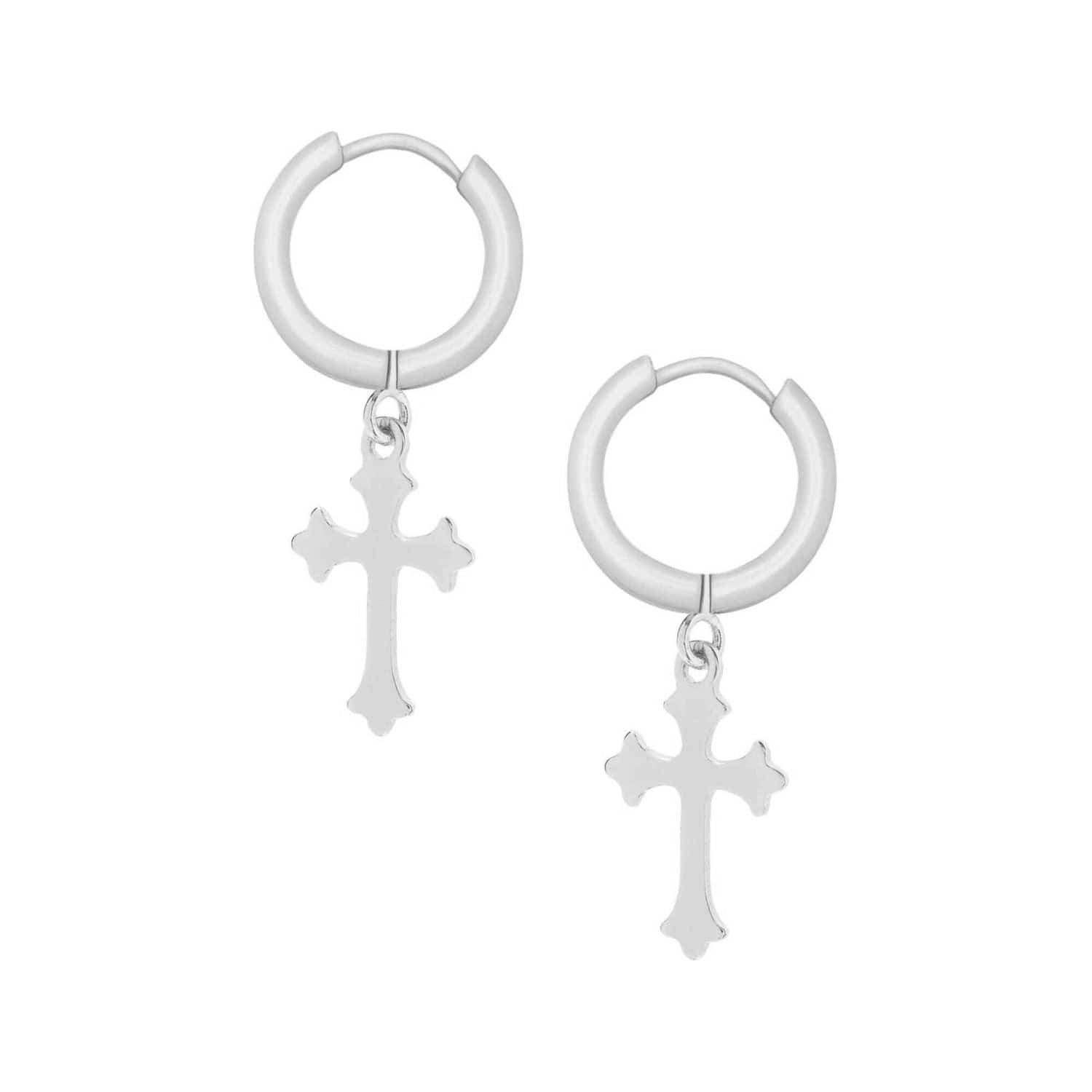 BohoMoon Stainless Steel Rain Cross Hoop Earrings Silver