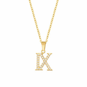 BohoMoon Stainless Steel Roman Numerals Necklace Gold / IX