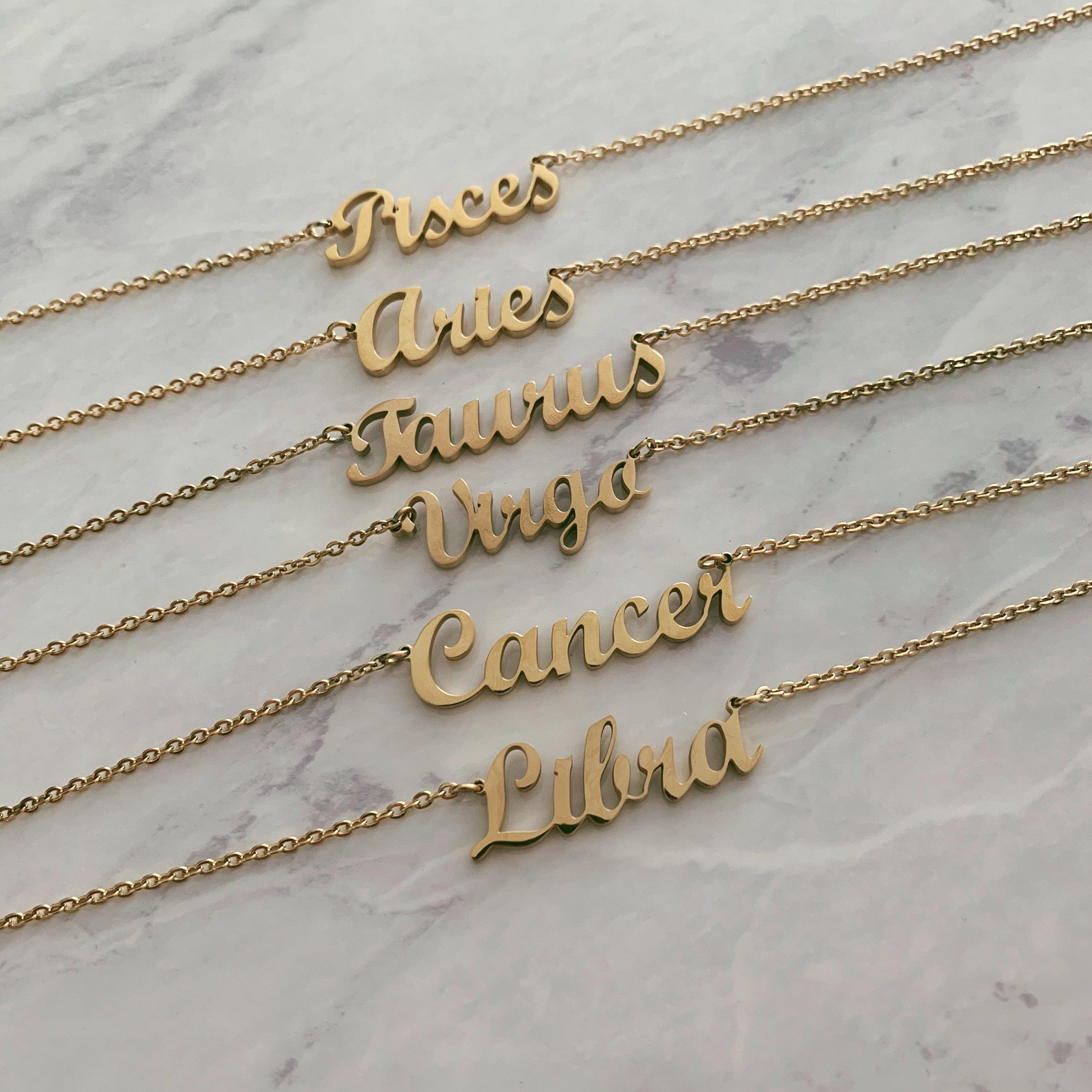 BohoMoon Stainless Steel Script Zodiac Choker Necklace