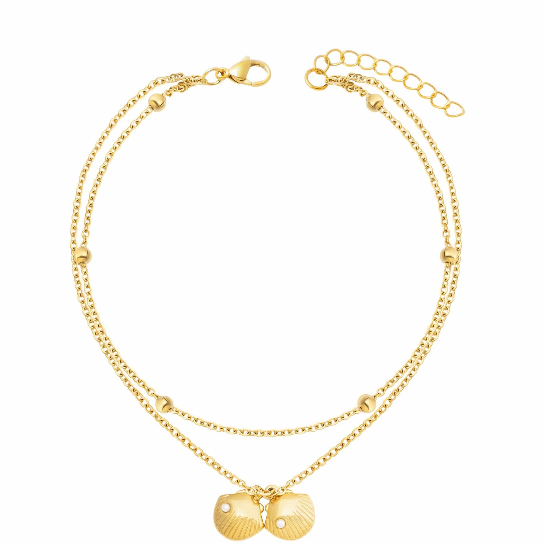 BohoMoon Stainless Steel Seashell Double Anklet Gold