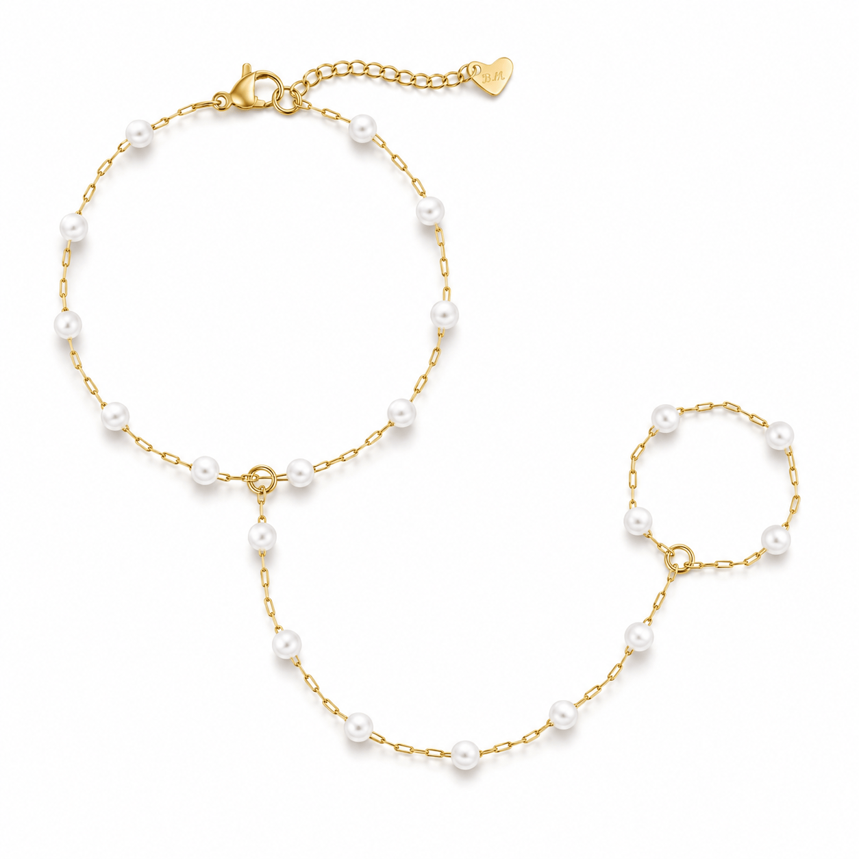 Bohomoon Stainless Steel Spencer Pearl Hand Chain Bracelet