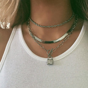 BohoMoon Stainless Steel Suki Lock Tbar Necklace