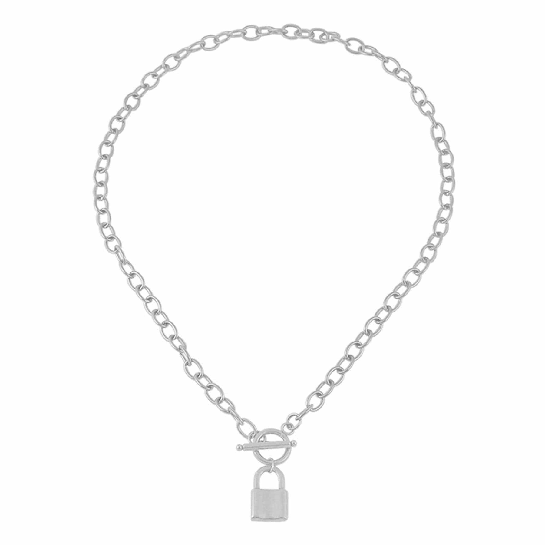 BohoMoon Stainless Steel Suki Lock Tbar Necklace Silver