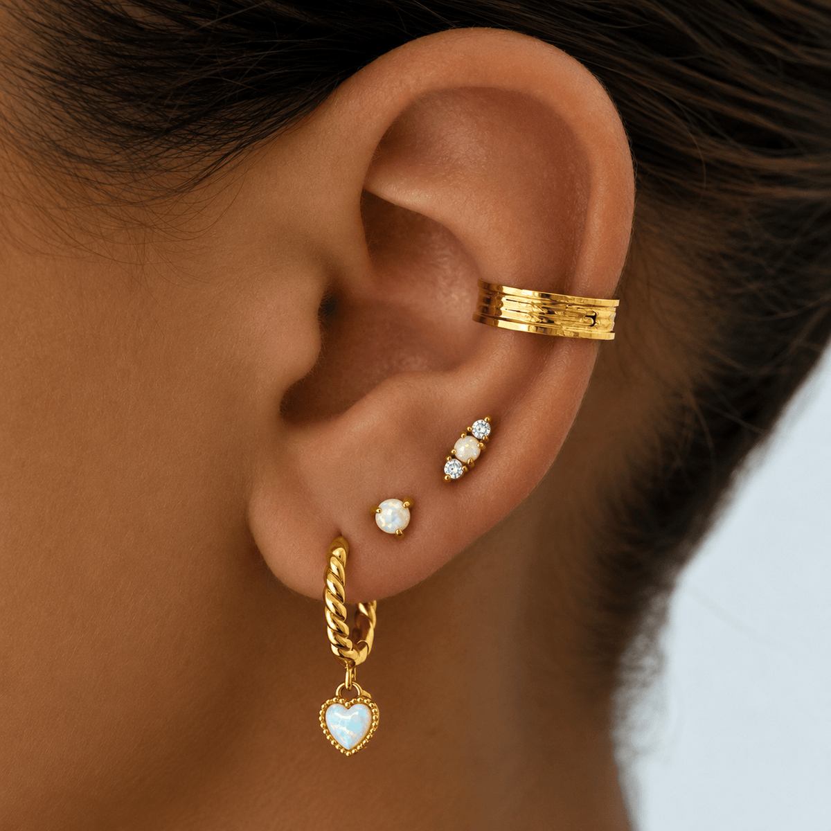 Bohomoon Stainless Steel Tilly Heart Opal Hoop Earrings