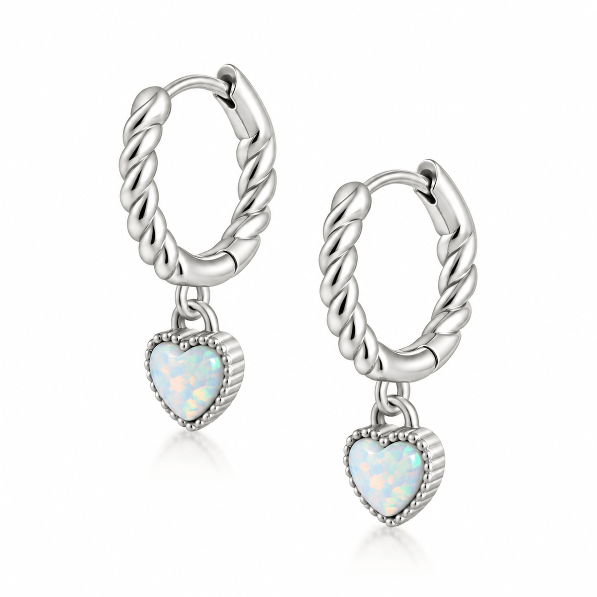 Bohomoon Stainless Steel Tilly Heart Opal Hoop Earrings