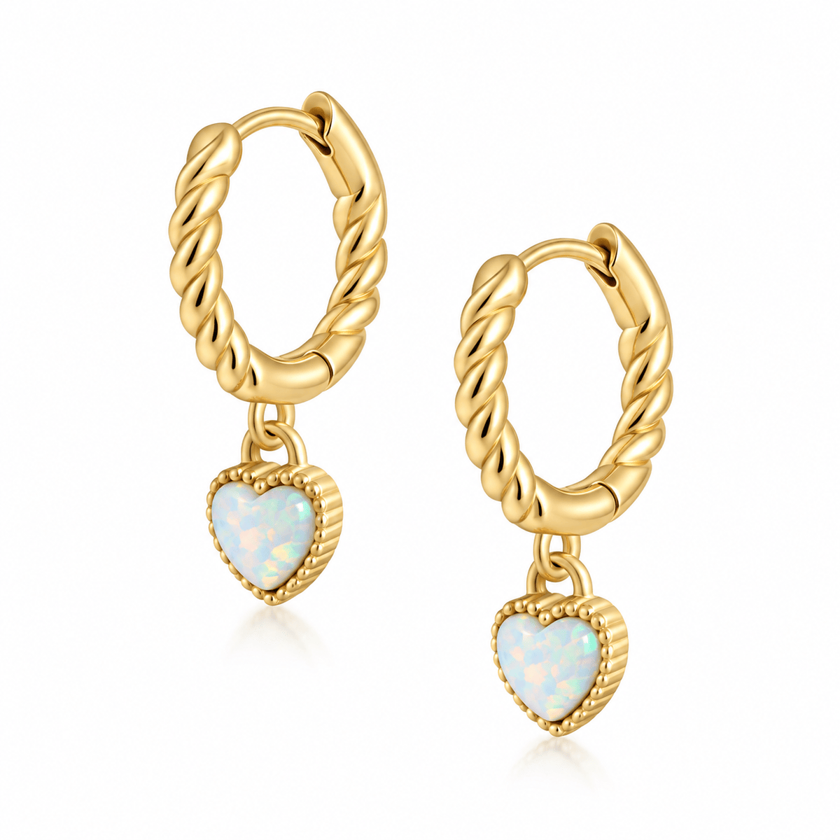 Bohomoon Stainless Steel Tilly Heart Opal Hoop Earrings