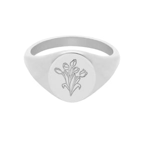 BohoMoon Stainless Steel Tulips Signet Ring Silver / US 4 / UK H / EUR 46 / (xxsmall)