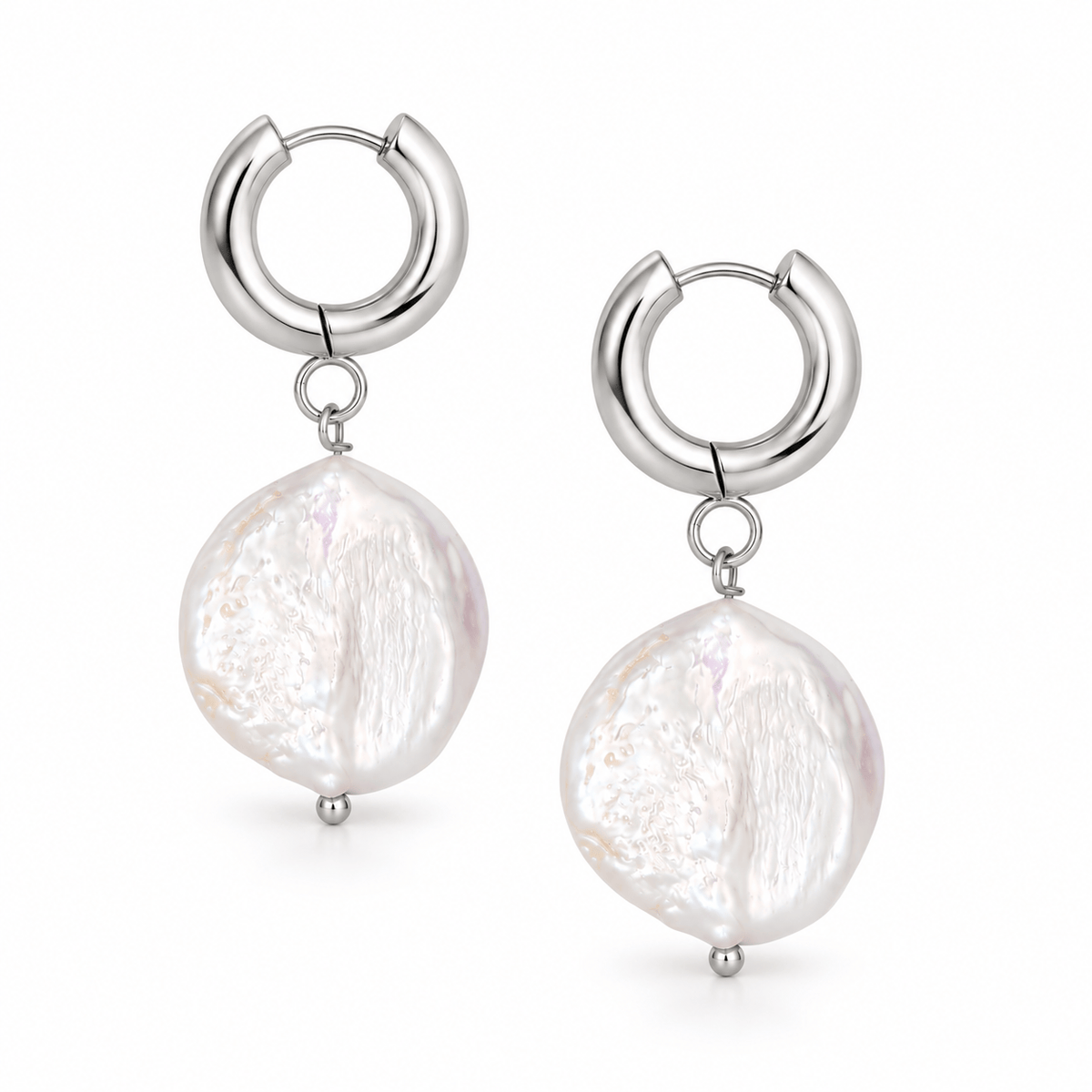 Bohomoon Stainless Steel Tulum Pearl Hoop Earrings