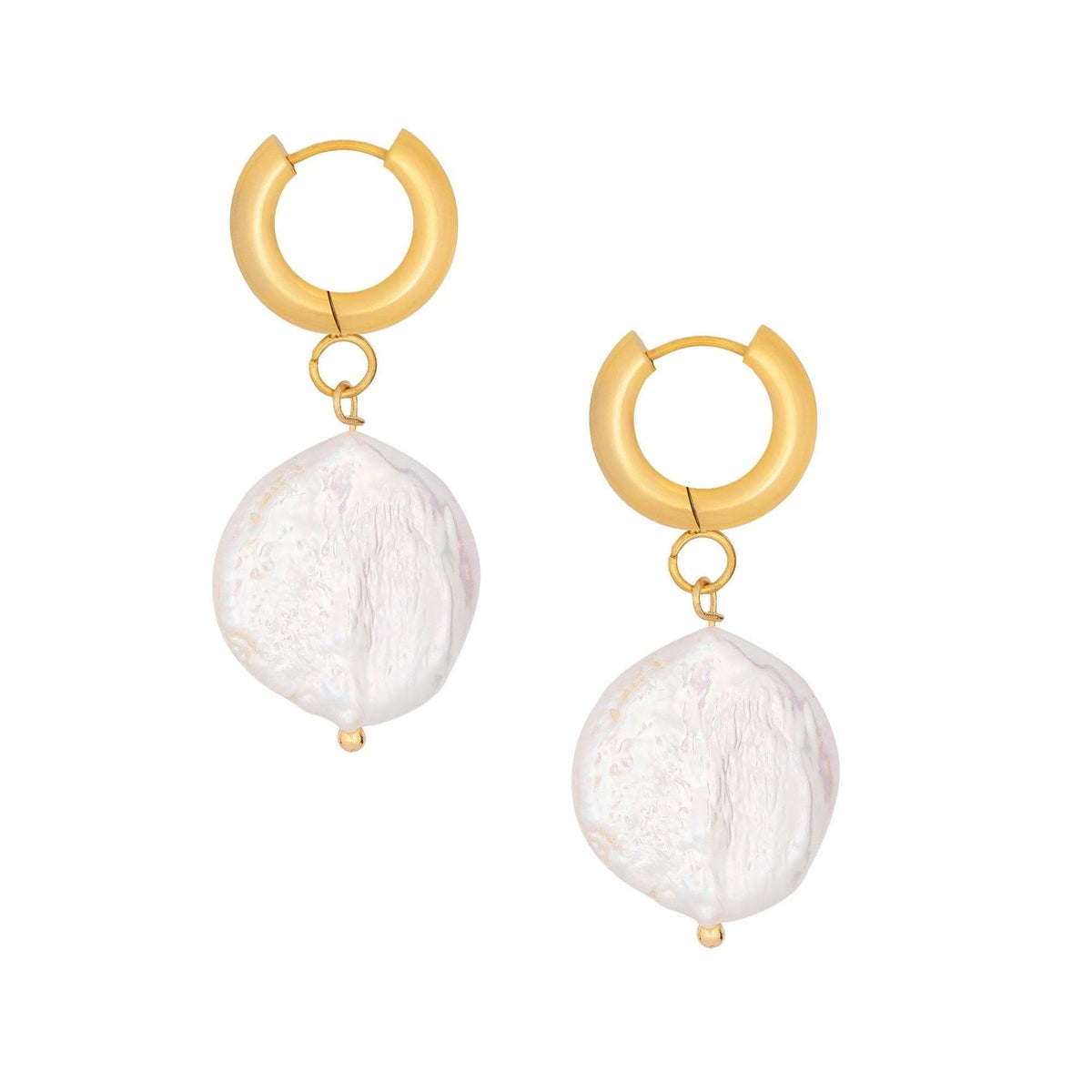 BohoMoon Stainless Steel Tulum Pearl Hoop Earrings Gold