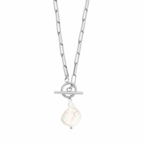 BohoMoon Stainless Steel Waikiki Pearl TBar Necklace Silver