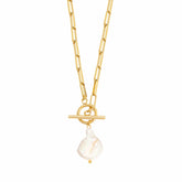 BohoMoon Stainless Steel Waikiki Pearl TBar Necklace Gold