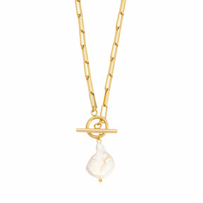 BohoMoon Stainless Steel Waikiki Pearl TBar Necklace Gold