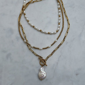 BohoMoon Stainless Steel Waikiki Pearl TBar Necklace