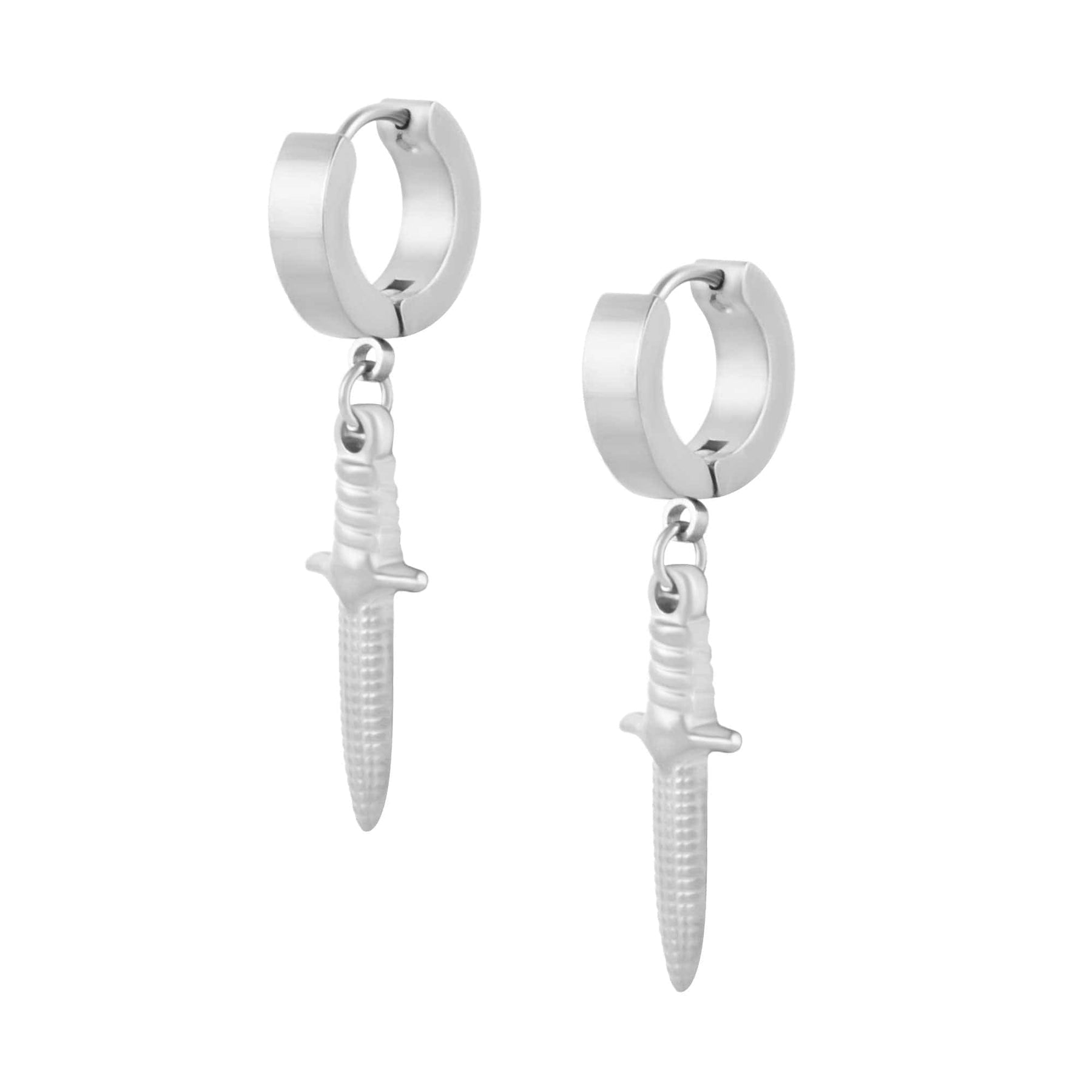 BohoMoon Stainless Steel Sword Hoop Earrings Silver