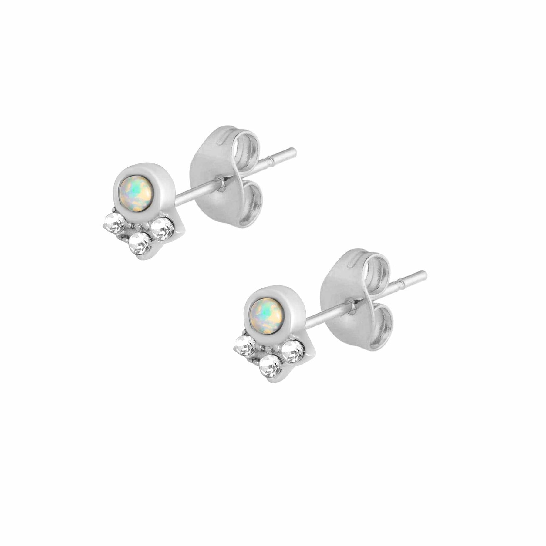 BohoMoon Stainless Steel Indus Opal Stud Earrings Silver