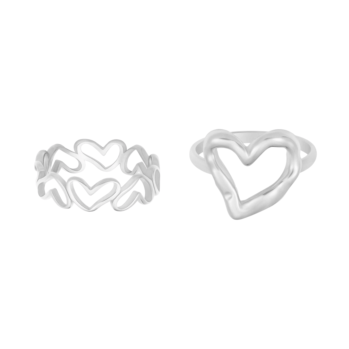 Bohomoon Stainless Steel Love Ring Set Silver