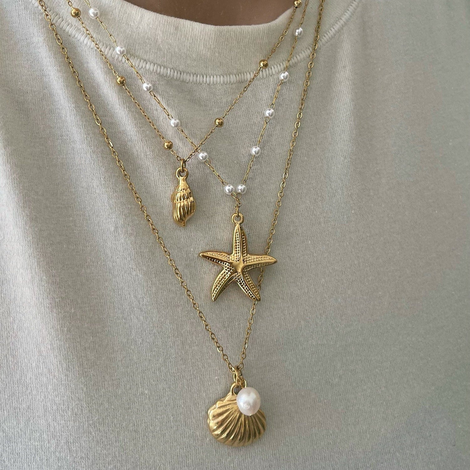 Bohomoon Stainless Steel Maribel Starfish Pearl Necklace