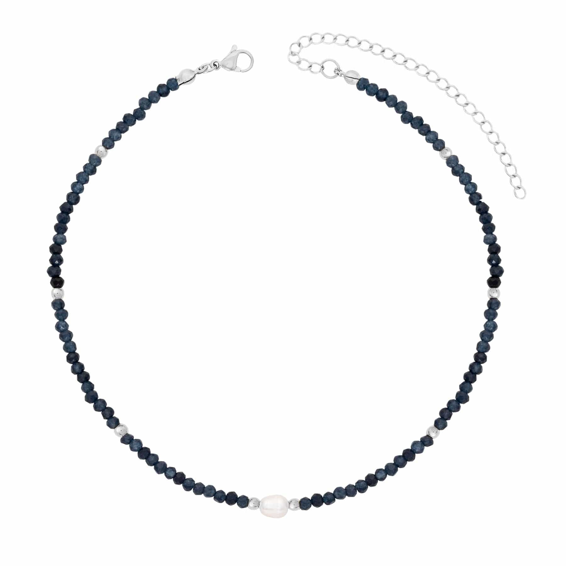 BohoMoon Stainless Steel Navy Pearl Choker Silver